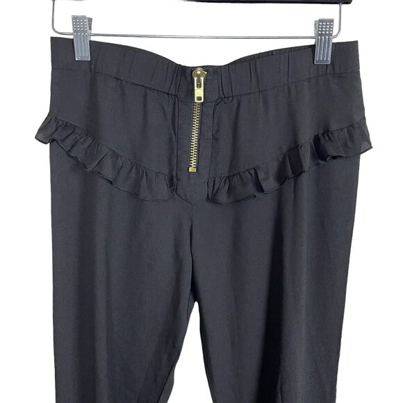 Gat Rimon Shyli Ruffles Women's Size 1 Black Front Zip Pants Ankle Zip Pull On - Picture 2 of 8